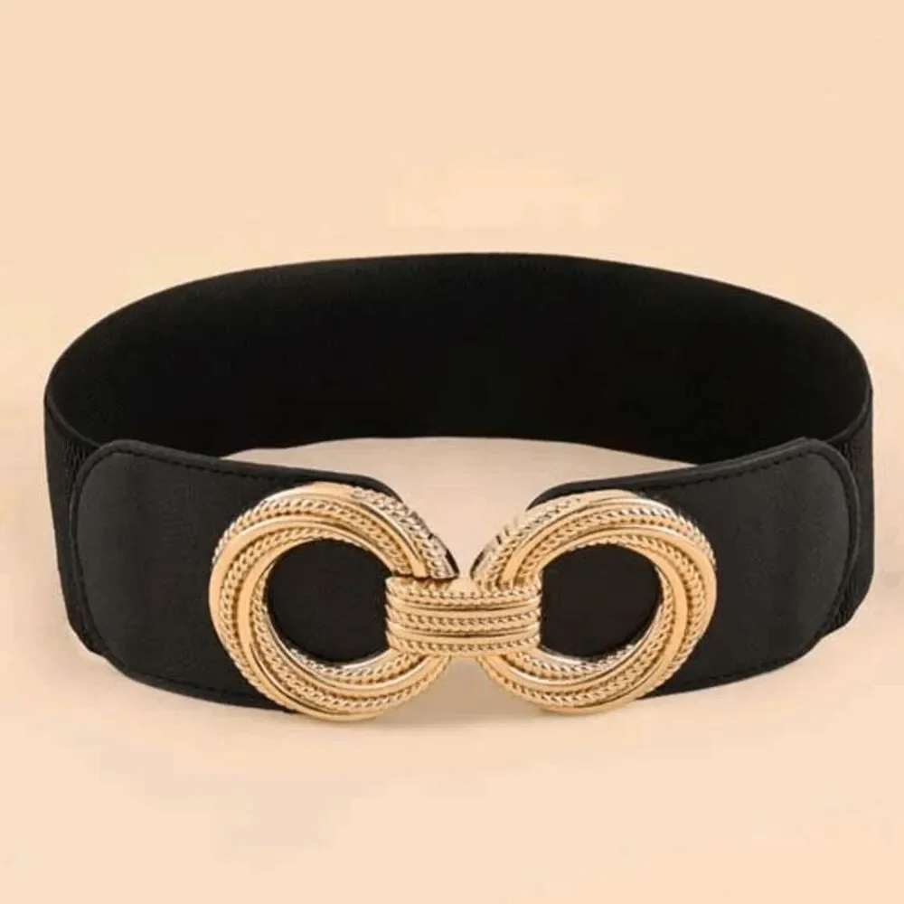 Ladies Black Elegant Double Round Stretch Belt - 29.5 Inches